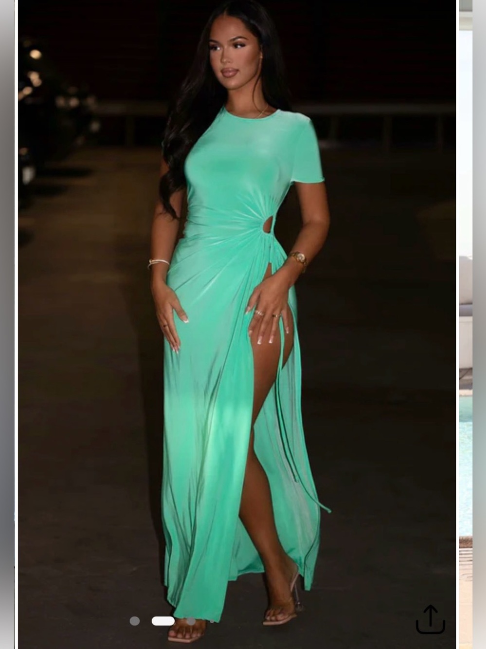 Fashion Nova Mint Green Maxi Dress with Slit and Cut Out
